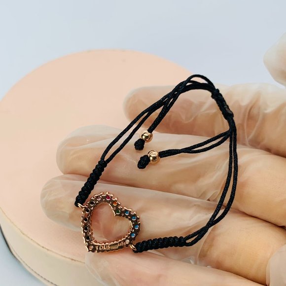 Tous Rose Gold Vermeil San Valentín heart Bracelet with Gemstones and black Cord - Picture 4 of 6